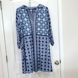 Women's ND New Direction Paisley  Blue 3/4 Sleeve Dress, P Large